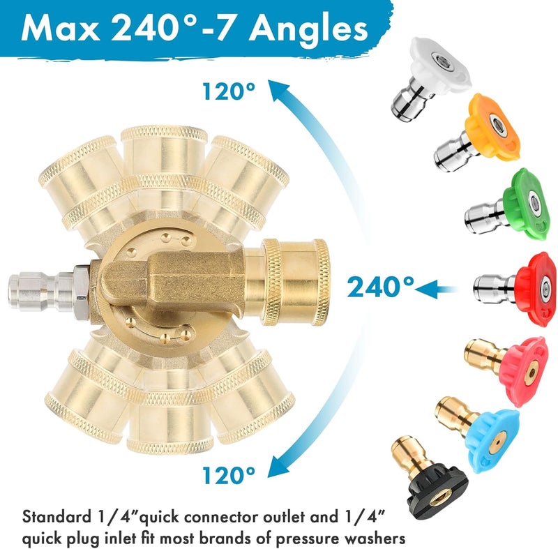 Twinkle Star Pressure Washer Tips Turbo Nozzle, 4000 PSI Max, 360°Rotating Spray Turbo, 7 Spray Nozzles, Gutter Cleaner 240° Pivoting Coupler, 1/4”Quick Connect, 7 Angles for Cleaning Brick, Concrete - Image 5